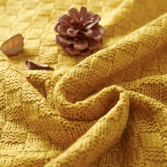 Waffle Knit Cable Knit Weave Square Pattern Decorative Bed Warm Accent Blanket - Picture 5 of 7